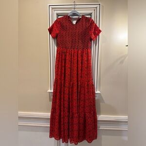 Red floral long zara dress